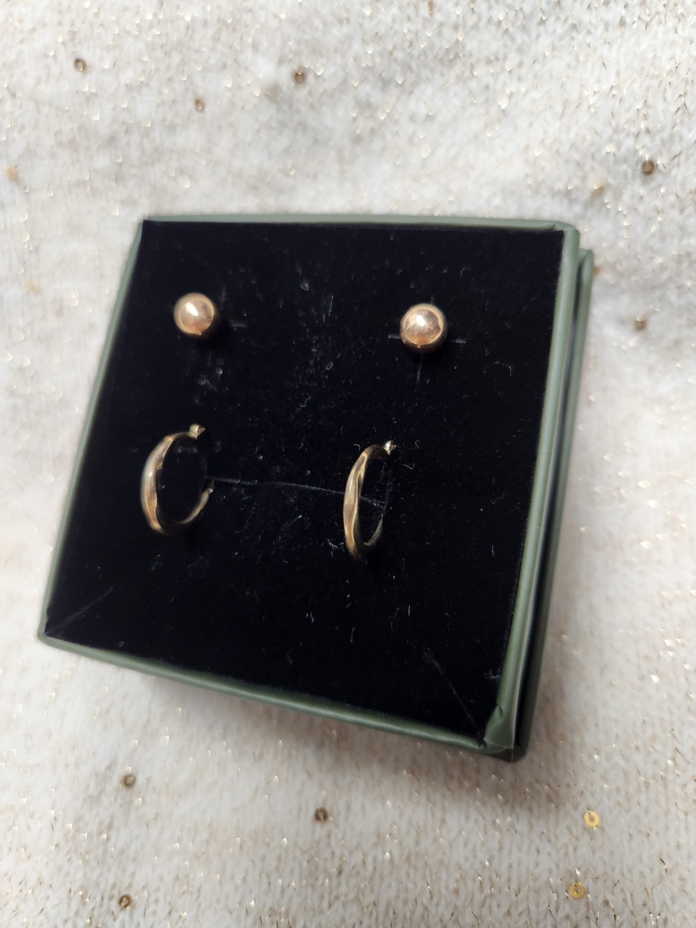 10k Gold Ball Studs and Small Hoop Earring Set - Gold